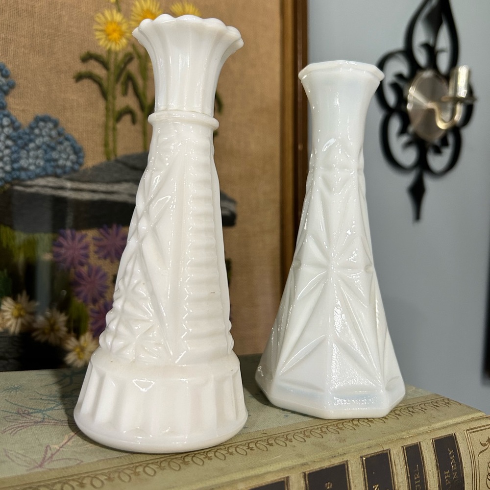 Pair of beautiful milk glass vase